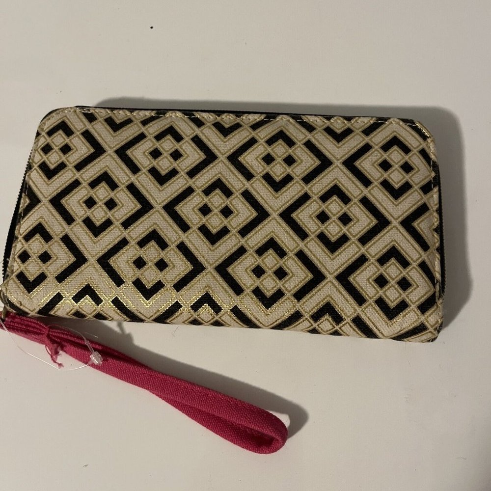 Unbranded Black & Gold Geo Print Zip Fabric Wallet